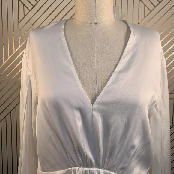 3.1 Phillip Lim Blouse Long Sleeve Empire Waist Satin‎ White Size 4 *Stained - Picture 2 of 12
